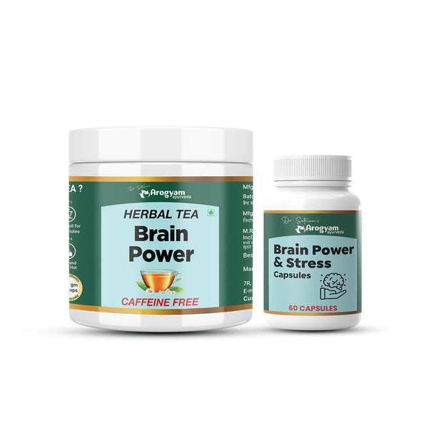 Brain Power Capsules & Herbal Tea For Stress by Arogyam, 60 Capsules